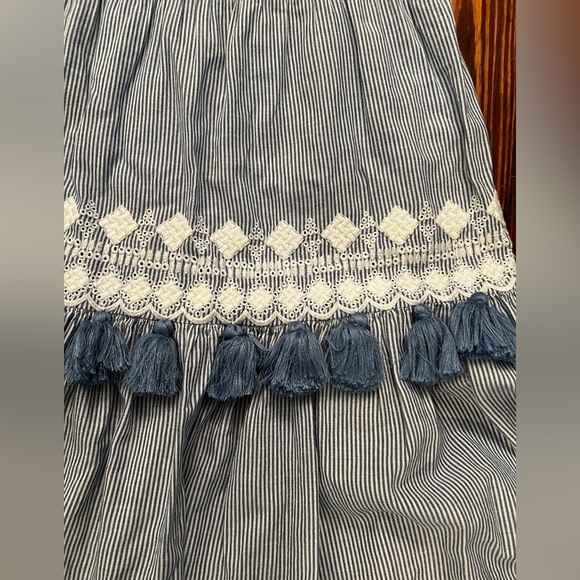 TULAROSA Lana Dress in Getty Stripe Light Blue Tassel Off Shoulder - Picture 4 of 9